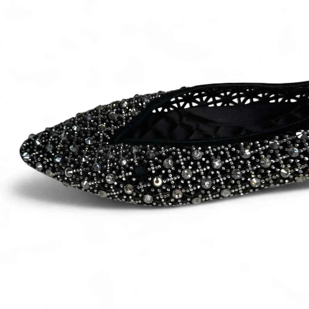 Birdies Women's Goldfinch Pointed Toe Suede Ballet Flat in Pewter Crystal 8.5 - Picture 15 of 16